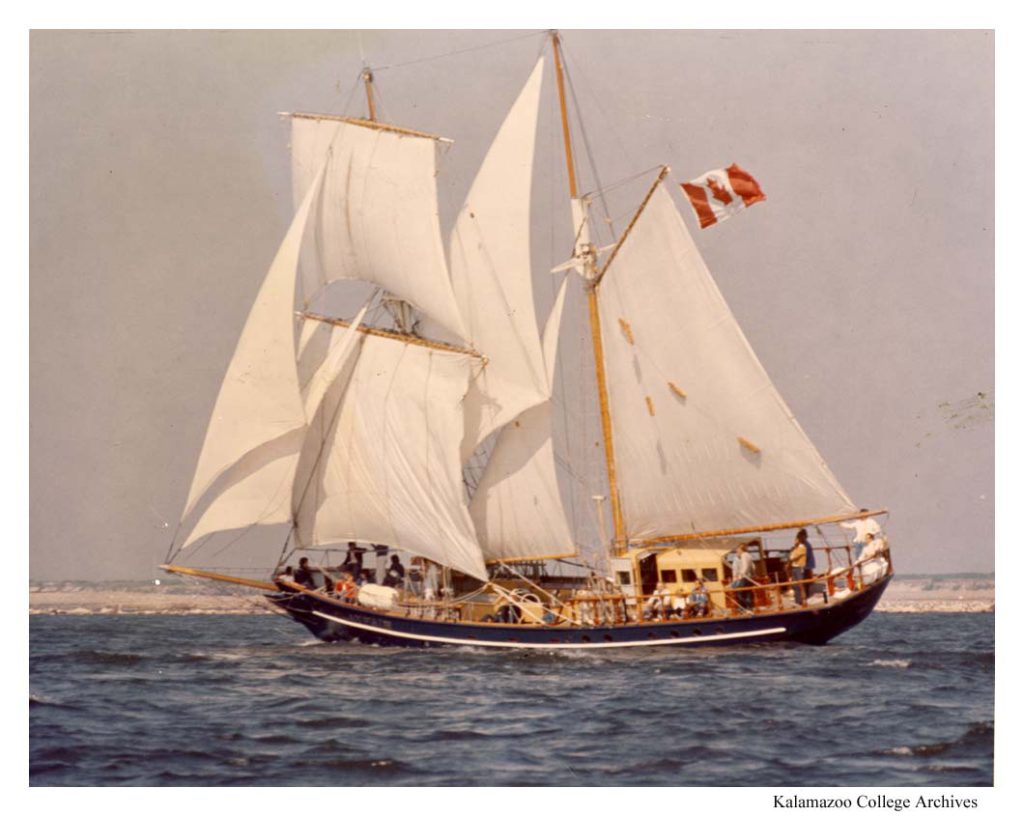 The sailboat the Playfair on one of its early voyages.  