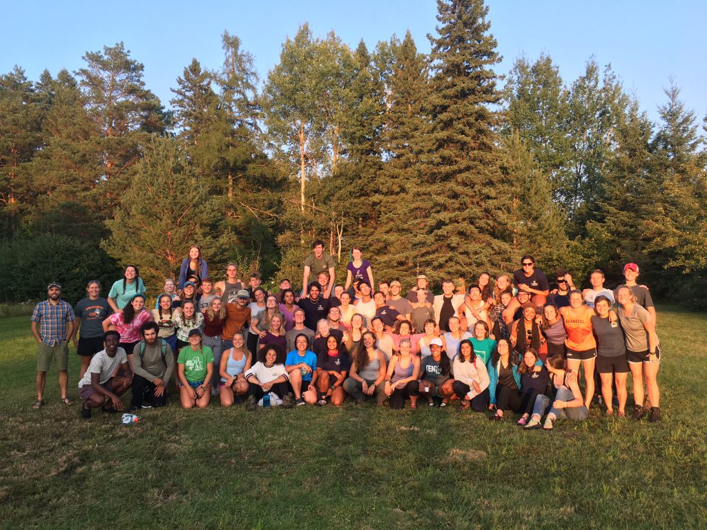 Large LandSea Adirondaks group photo including participants, leaders and directors at Massawepie property. 