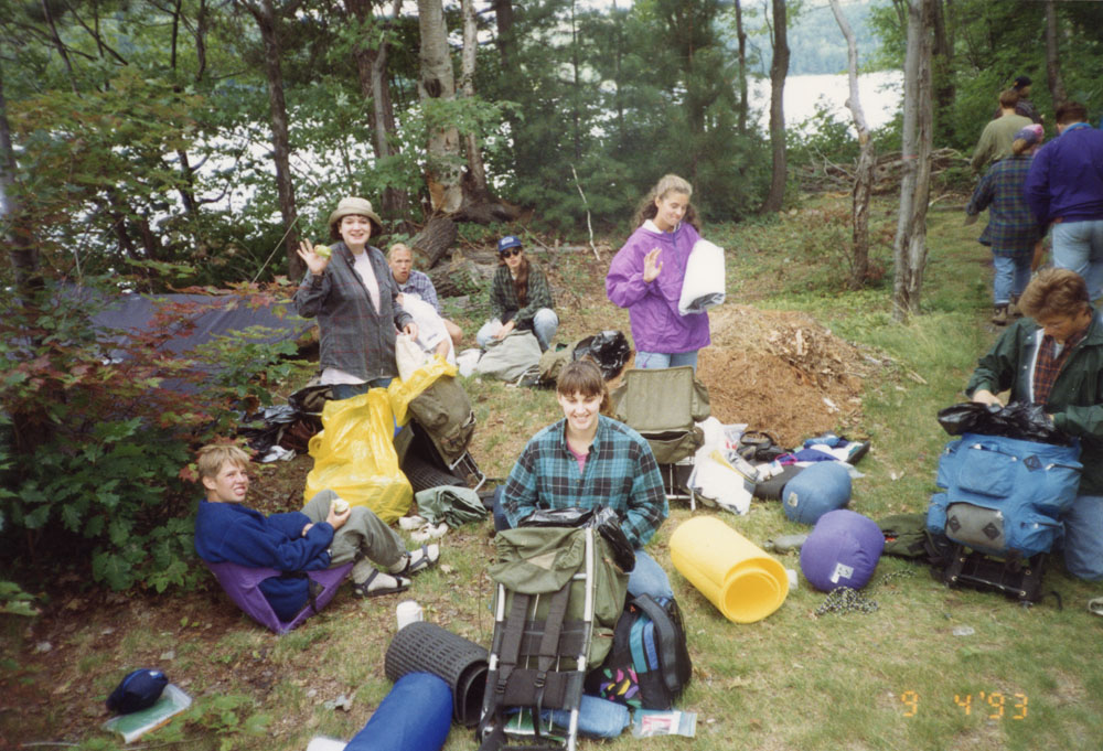 A group checks the equipment for their trip.