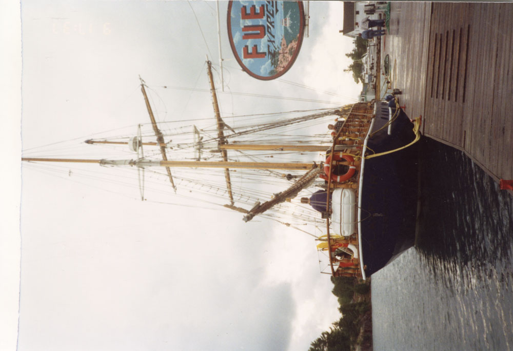 The sail boat docked.