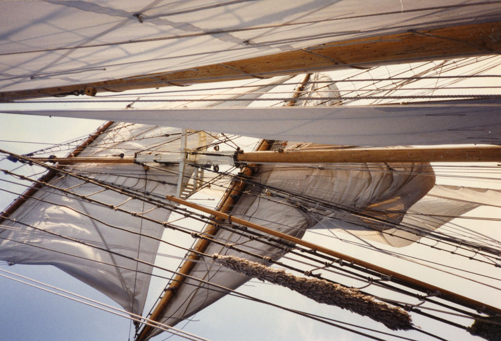 An up-close perspective on the brigantine. 