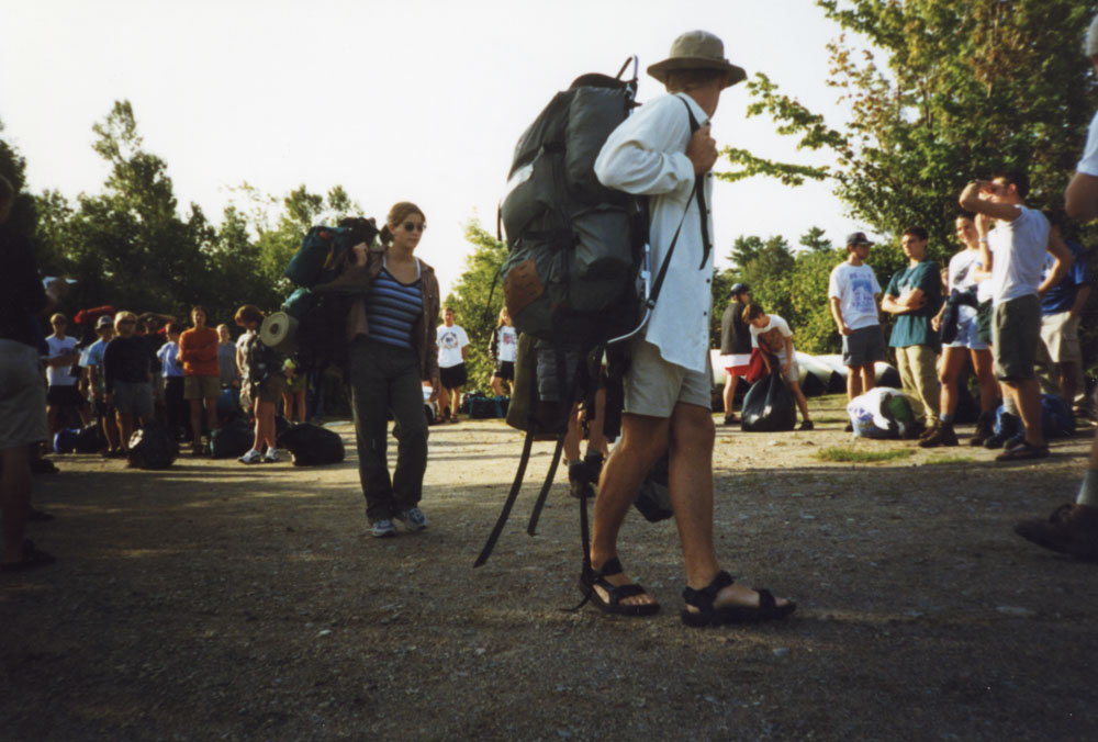 Participant arrival day. They are taking their gear and getting in to groups.