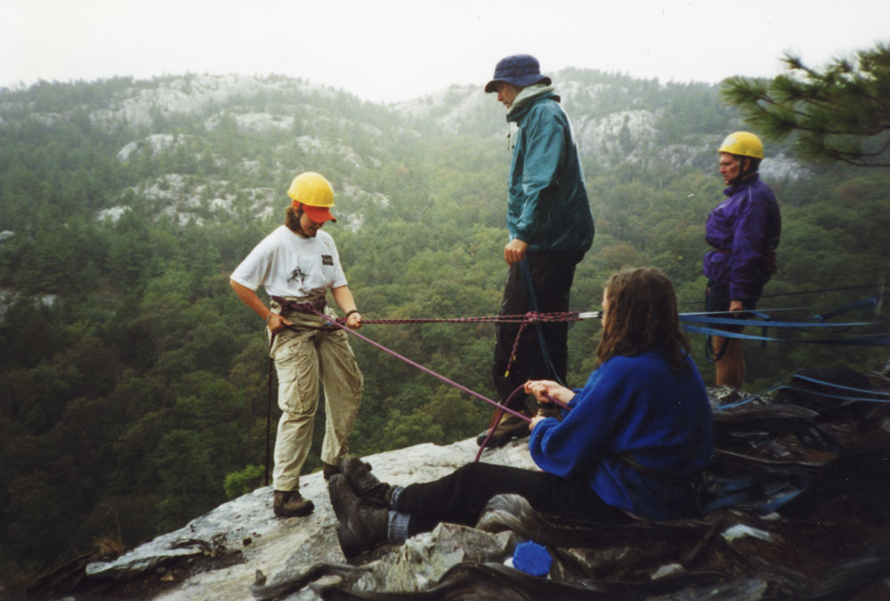 a participants gets set to rappel.