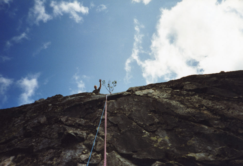 A wave good-bye from the rock wall.